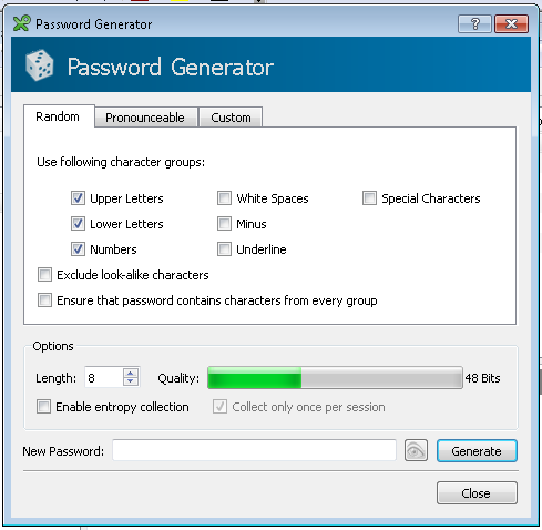 KeePassX password generator