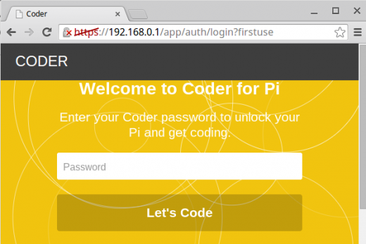 Screenshot of first login page in Coder 