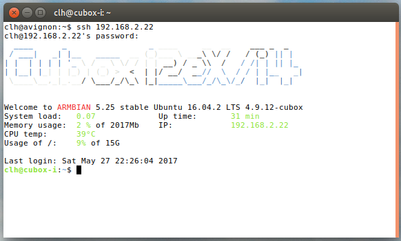 logging in to CuBox with Armbian