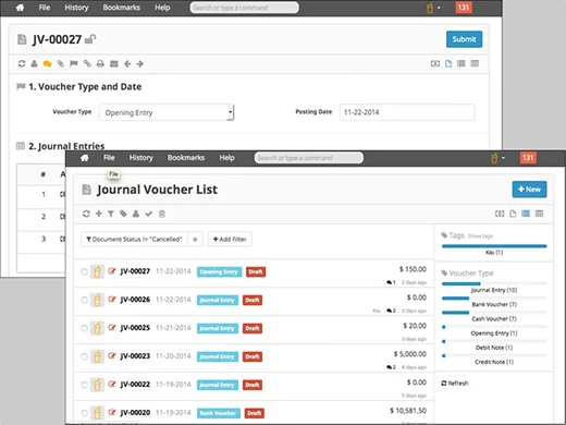 ERPNext List and Form views screenshot