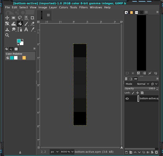 Screenshot of GIMP window showing shades of black and dark gray