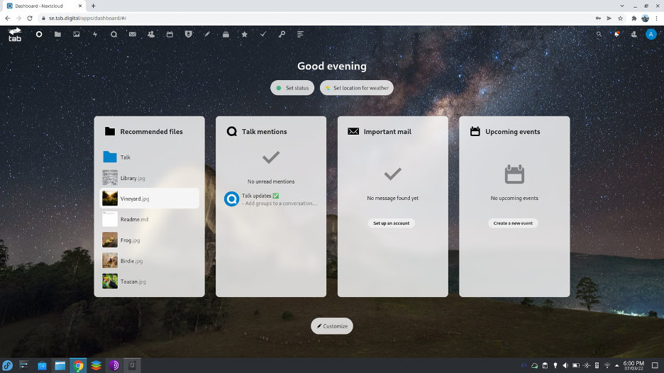 Nextcloud dashboard