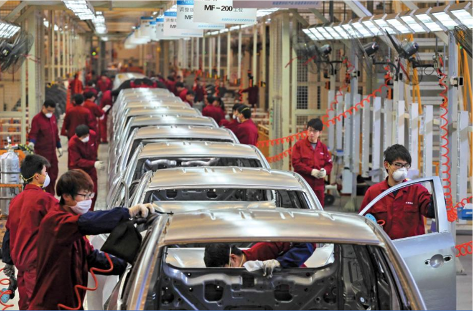 cars on an assembly line