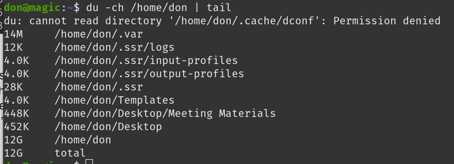pipe the du command output into tail