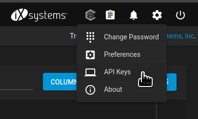 A pulldown menu from settings shows options including the desired choice, API Keys
