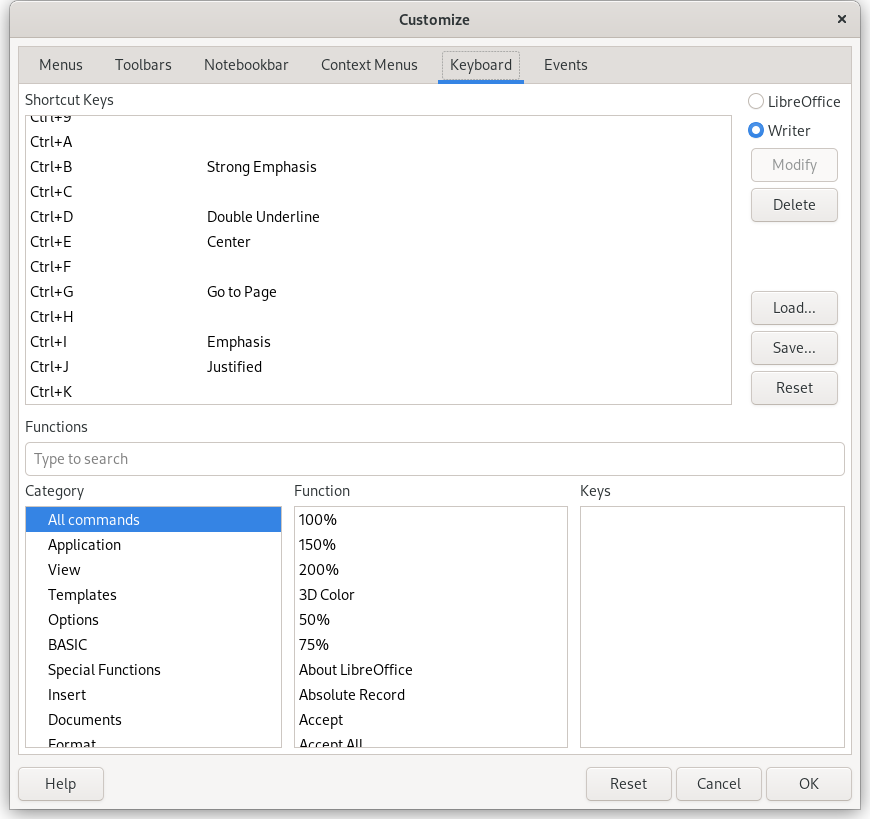 Image of LibreOffice keyboard customizations