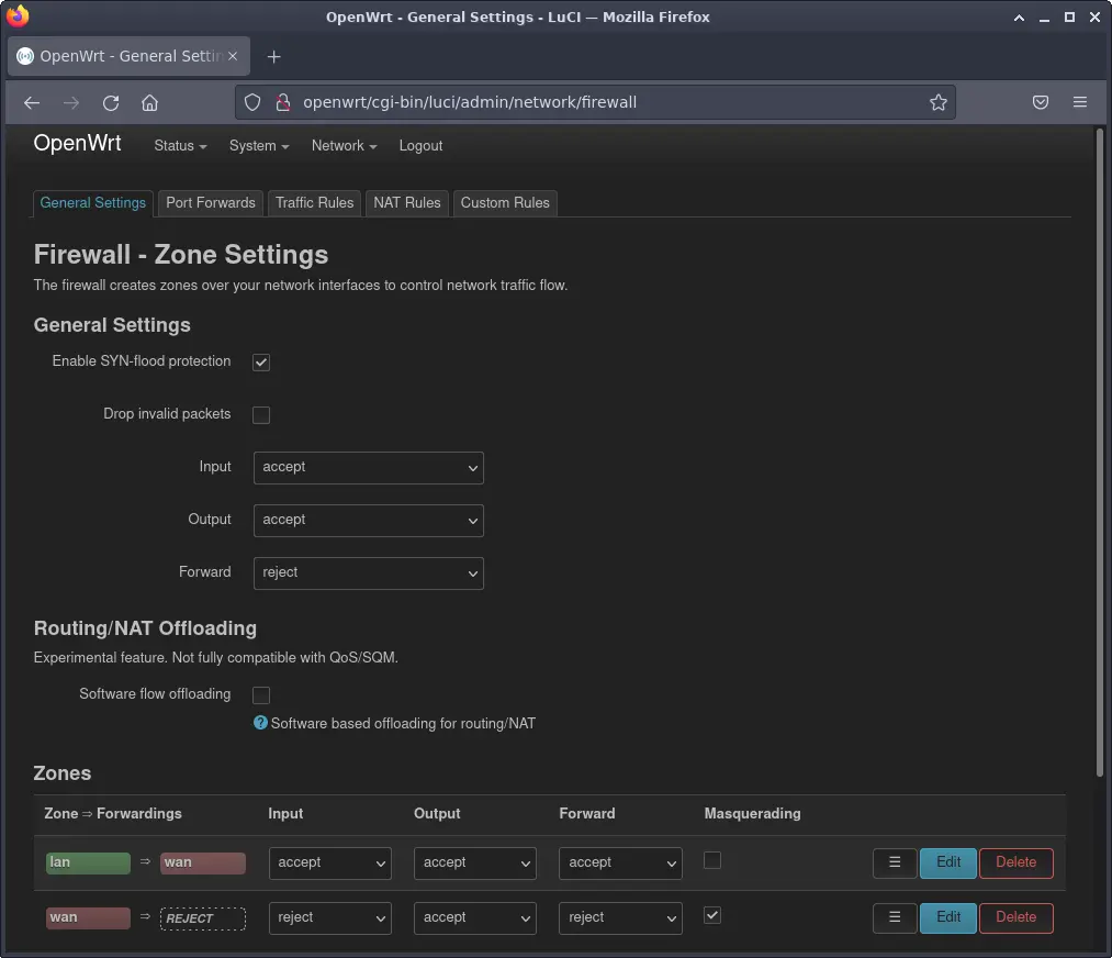 Firewall settings