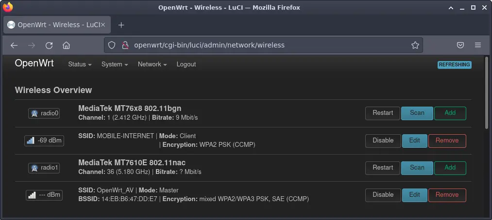 LuCI wireless configuration