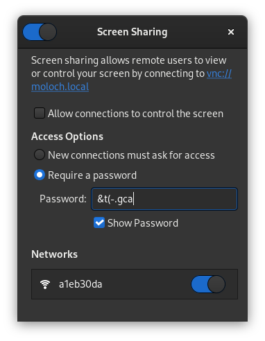 GNOME screen sharing settings