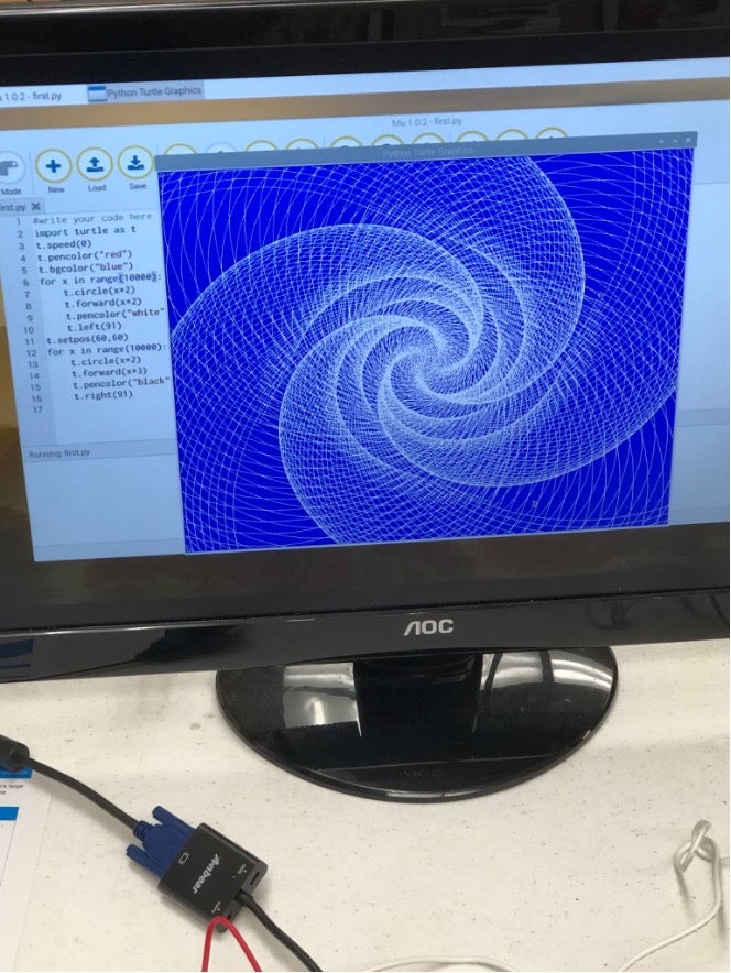 blue spiral of squares rendered from Python code