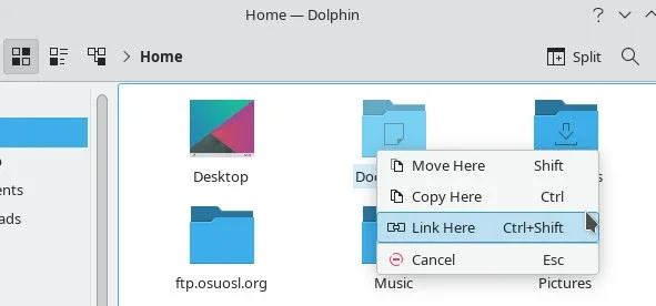 Image of drag and drop actions in Dolphin.