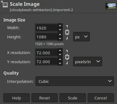 Resize image in GNU Image Manipulation Program