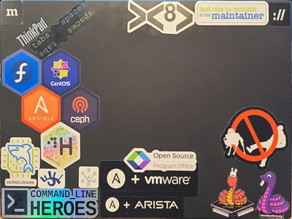 John 'Warthog9' Hawley's laptop with a mix of decals