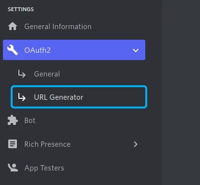 Select URL Generator under the OAuth2 menu item.