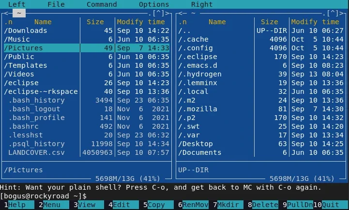 Midnight Commander (mc) is a file manager that runs in your terminal.