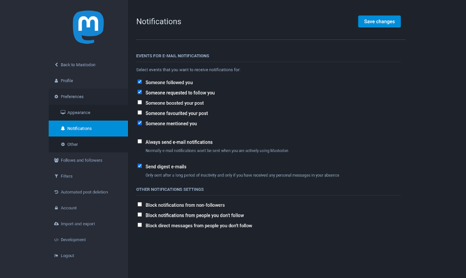 Notifications settings