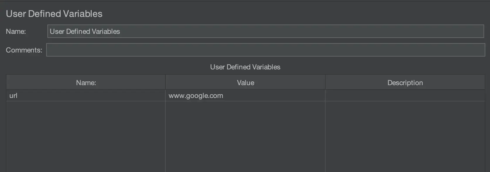 Enter variables in the User defined variables screen