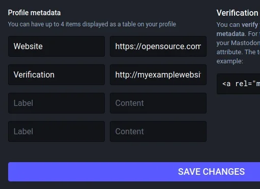 Add your verification post to your profile in Mastodon.