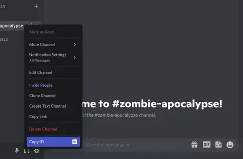 Get the Discord channel ID from the contextual menu.