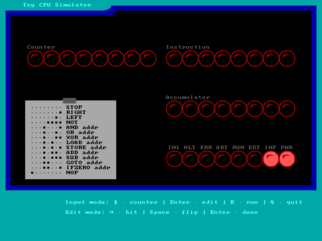 Image of start screen for the toy cpu.