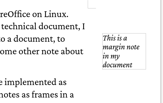 Image showing the changed style of margin notes in LibreOffice.
