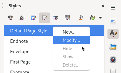 Image of the page style tab in LibreOffice.