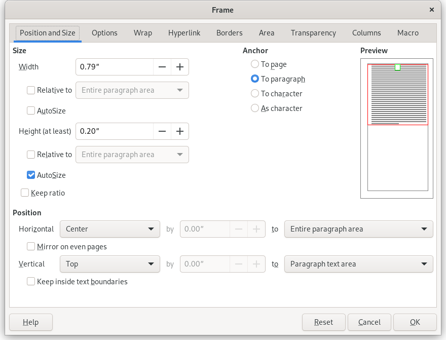 Image showing where you can edit in frame in LibreOffice.