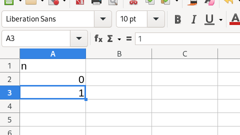 Image of a spreadsheet with the first two iterations entered.