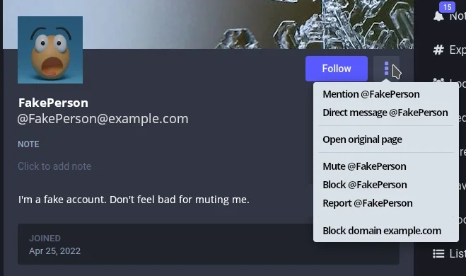 Image showing a fake Mastodon account.