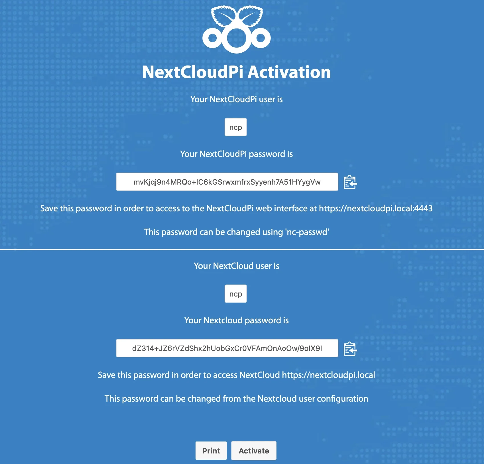 Image showing Nextcloud browser activation.