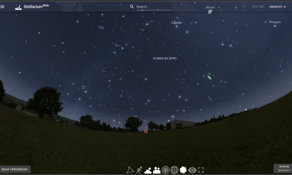 Stellarium basic view showing starts