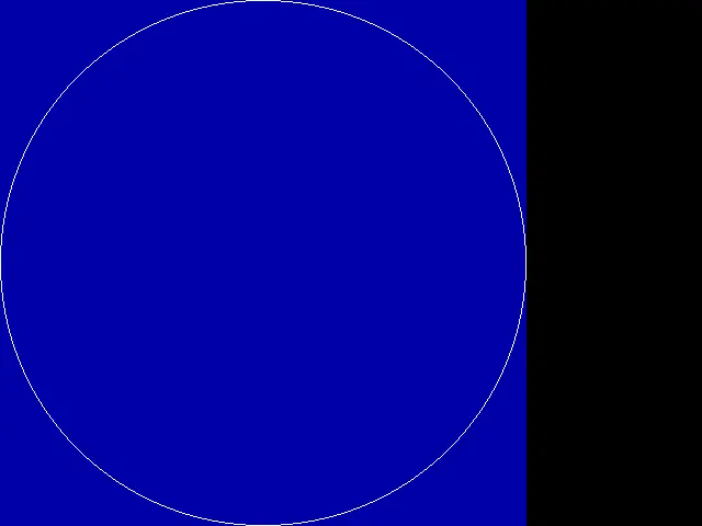 After evaluating the pixels, the background is blue and the circle is bright white.