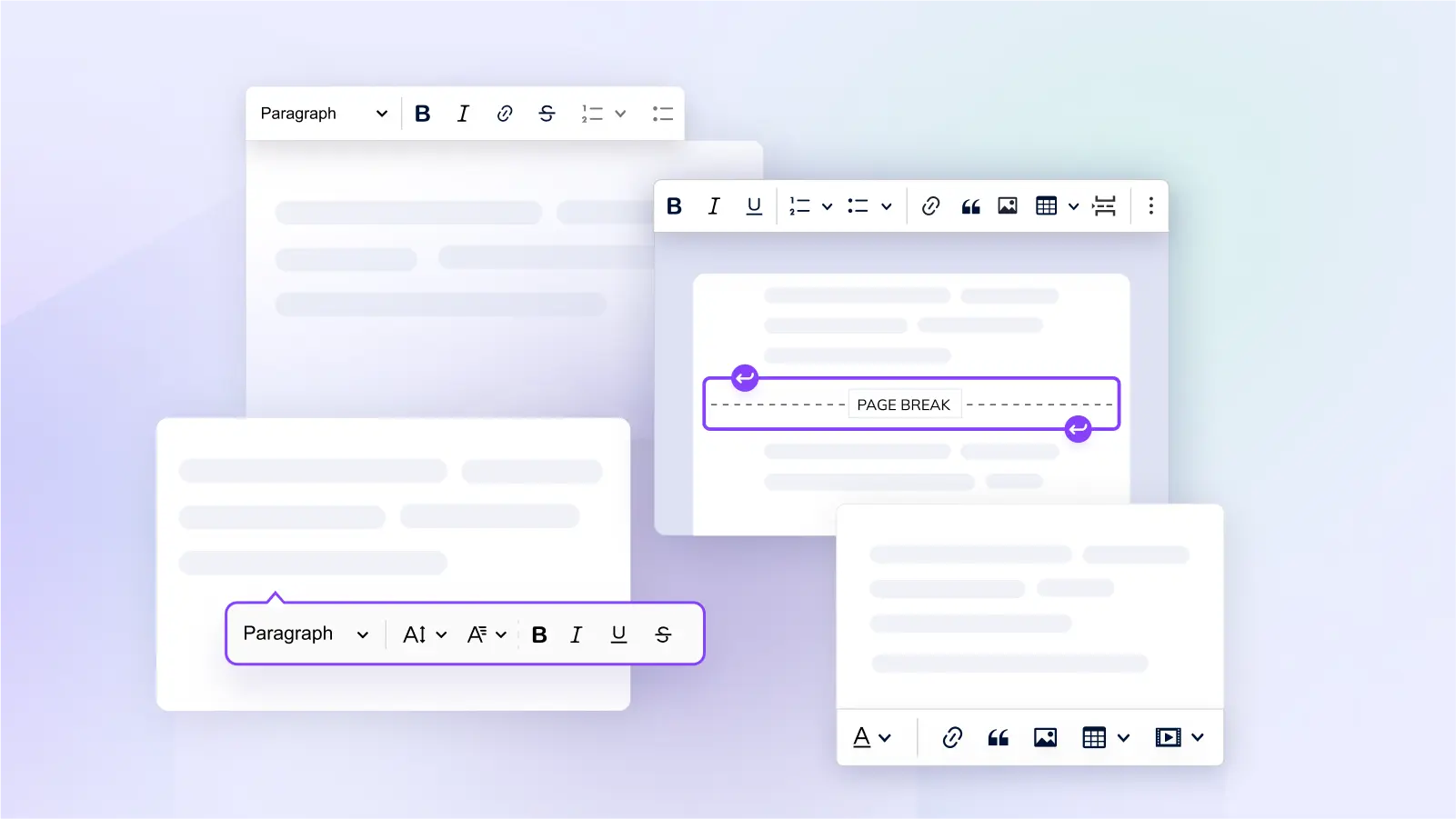 Different types of WYSIWYG editor UI.