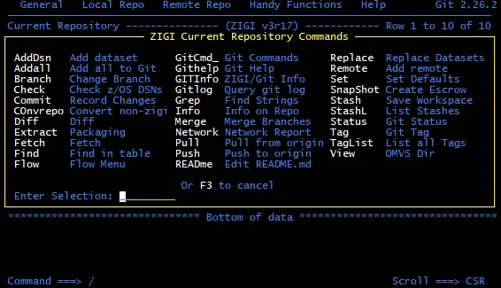 Git commands in zigi.