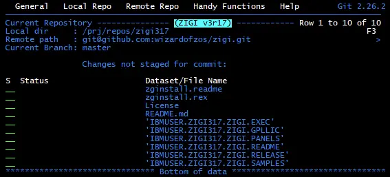Viewing a Git repository in zigi.