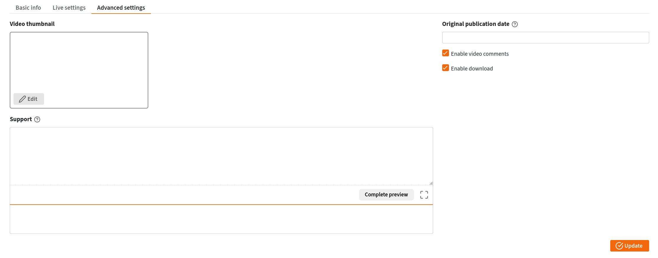 Screenshot of PeerTube Advanced Settings