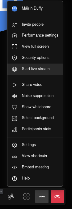 Screenshot of starting the live stream in Jitsi