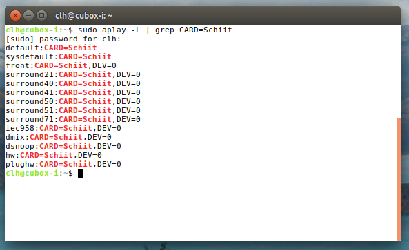 using the aplay command to determine the output device