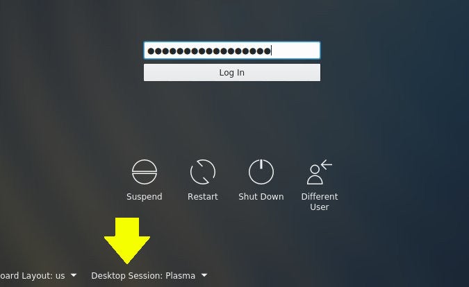 Select your desktop session with KDM
