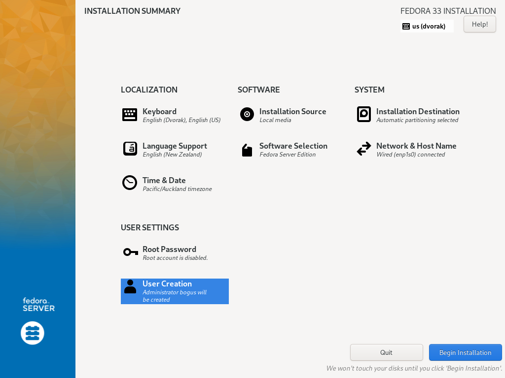 Anaconda options complete and ready for installation