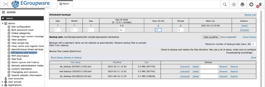 EGroupware backup and restore