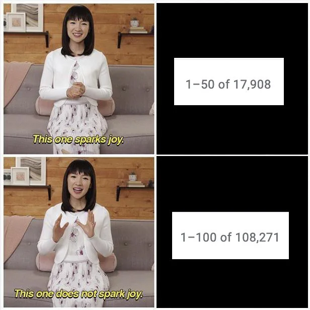 Marie Kondo indicating clearing email will bring you joy