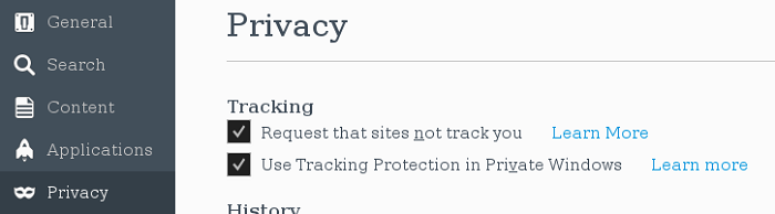 Firefox privacy settings