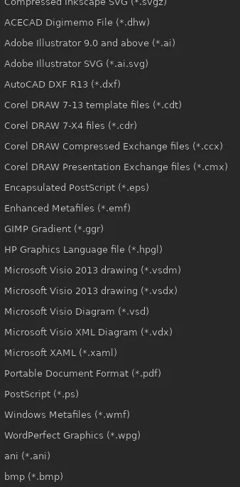 Available Inkscape file formats