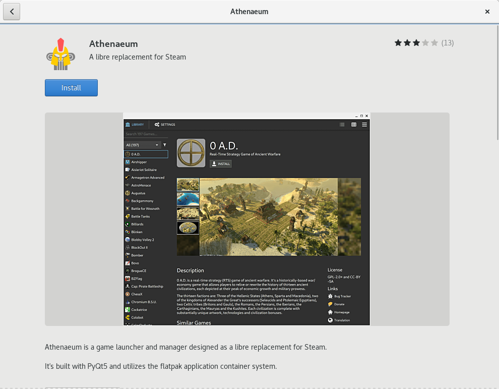 An application page in GNOME Software