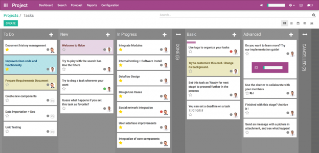 Giao diện Kanban của Odoo