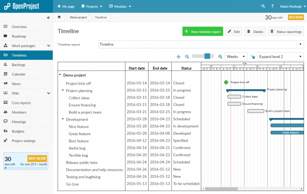 Open Source Project Management Gantt Chart