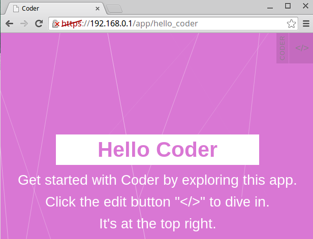 Screenshot of the Hello Coder project entry page.