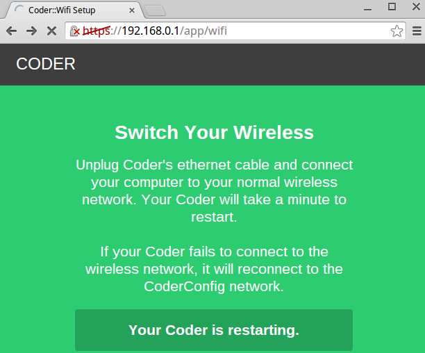 Screenshot of final WiFi setup in Coder.