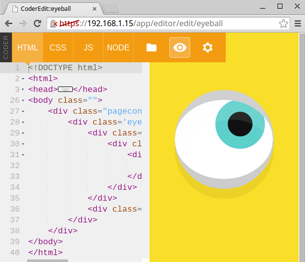 Screenshot of Eyeball project in Coder.